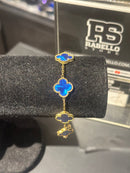 Pulseira Van Cleef Dourada Trevos Azul Escuro 18 + 6 CM - Pronta Entrega