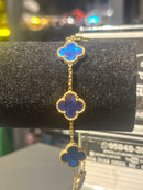 Pulseira Van Cleef Dourada Trevos Azul Escuro 18 + 6 CM - Pronta Entrega