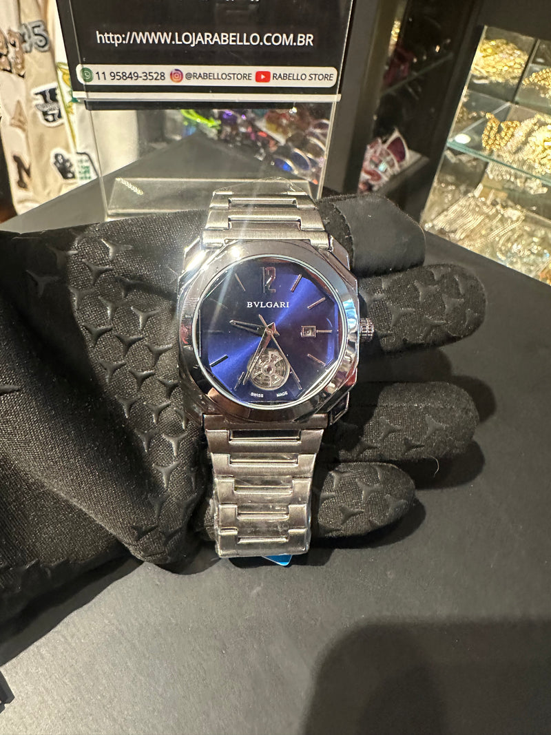 Relógio Bvlgari Silver Fundo Azul - Pronta Entrega