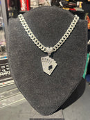 Corrente Cravejada Pingente Royal Flush Em Zicornia Cubica Prata 45 CM - Pronta Entrega