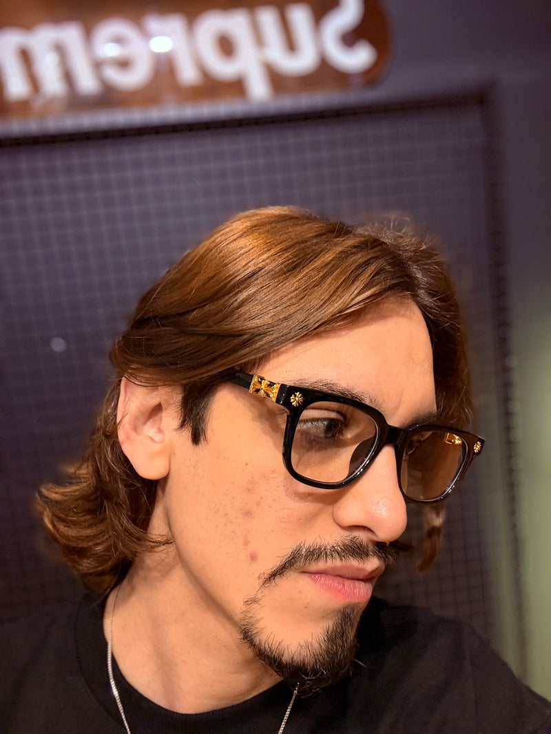 Óculos Chrome Hearts Armação Preto Logo Gold - Pronta Entrega