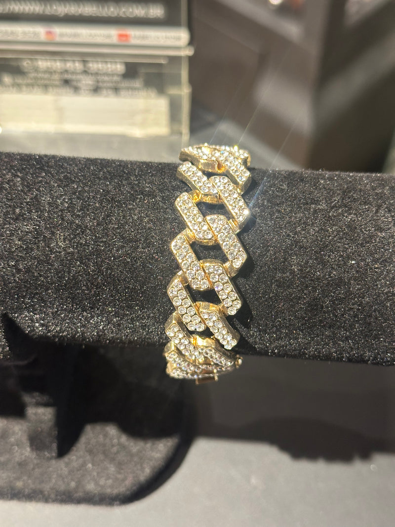 Pulseira Dourada Cravejada Em Zicornia Cúbica 20 CM - Pronta Entrega