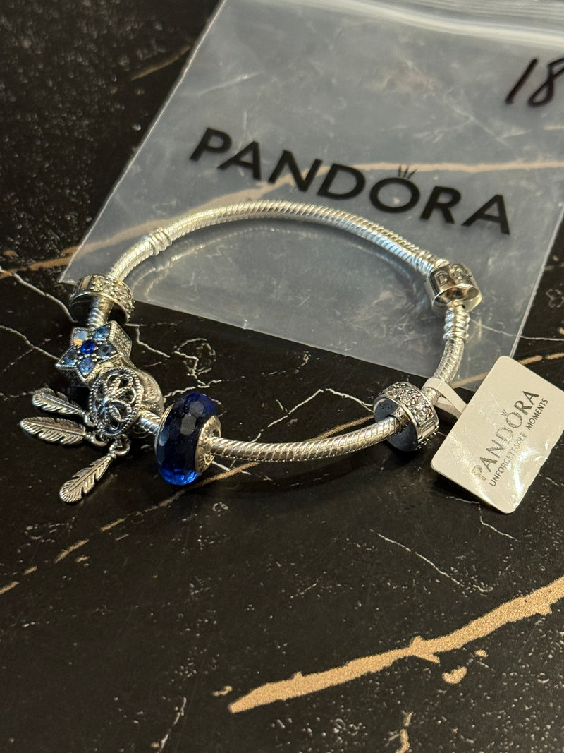 Bracelete Pandora Prata Charm com Berloques e Fecho - Pronta Entrega