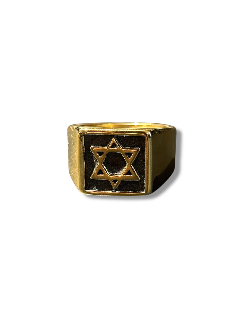 Anel Aço Inoxidável Dourado Estrela de Davi Fundo Black 33 CM - Pronta Entrega