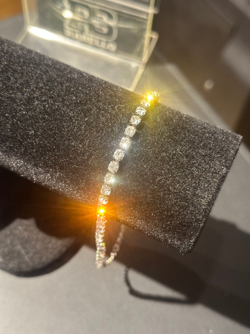 Pulseira Prata Cravejada 15 + 10 CM - Pronta Entrega