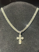 Corrente Cravejada Pingente Cruz Em Zicornia Cubica Prata 45 CM - Pronta Entrega