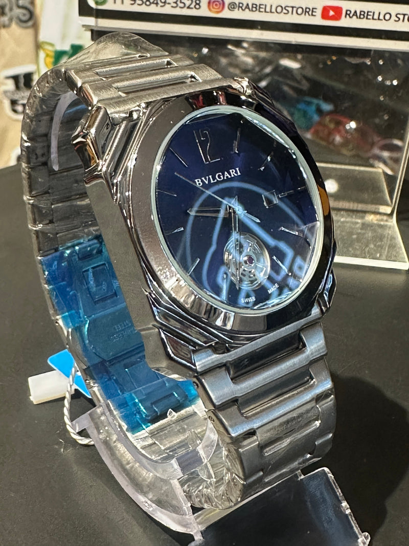Relógio Bvlgari Silver Fundo Azul - Pronta Entrega