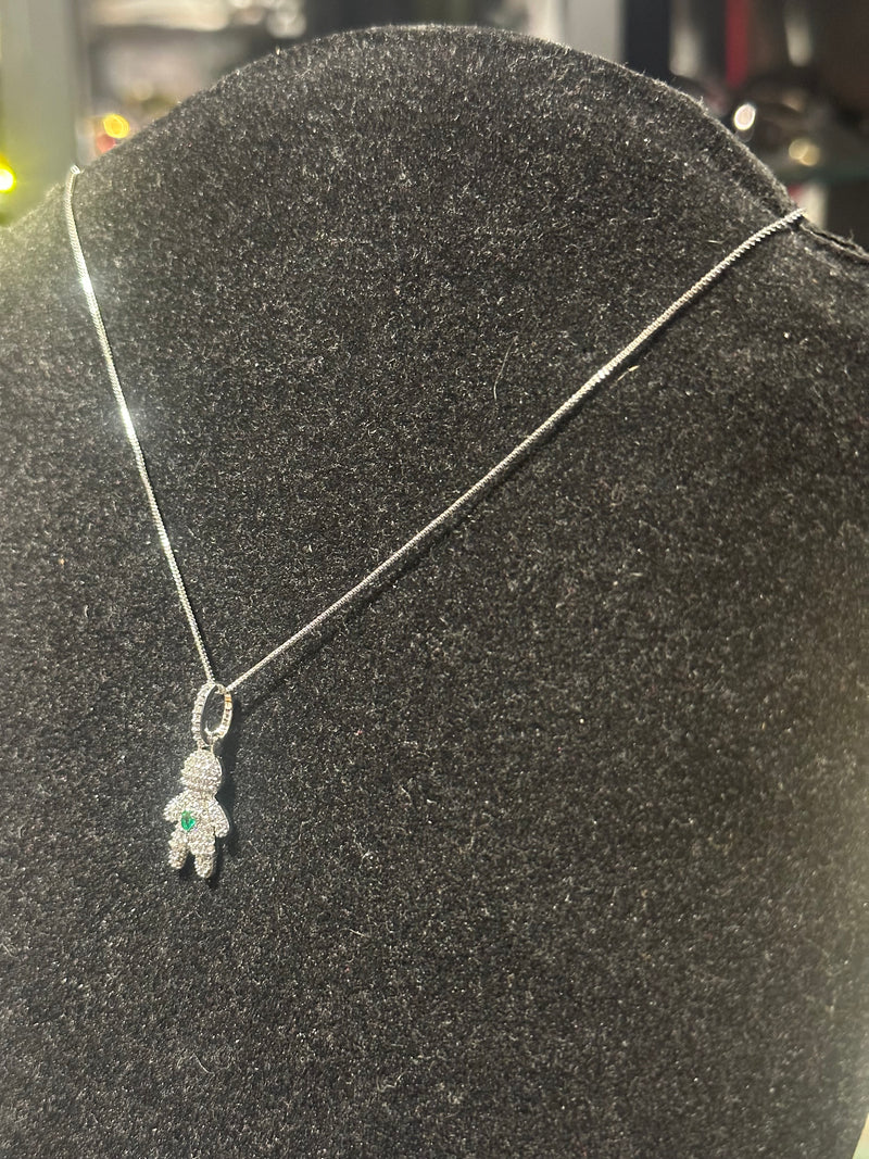 Corrente Feminina Prata Pingente Kid Green Stone Em Zicornia Cúbica 45 CM - Pronta Entrega