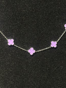 Corrente Van Cleef Prata Trevos Purples 45 + 5 CM - Pronta Entrega