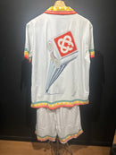 Conjunto Casablanca Seda Padronagem Monogramada Red Ring - Pronta Entrega