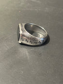 Anel Aço Inoxidável Prata Ônix Detalhes Laterais - Pronta Entrega