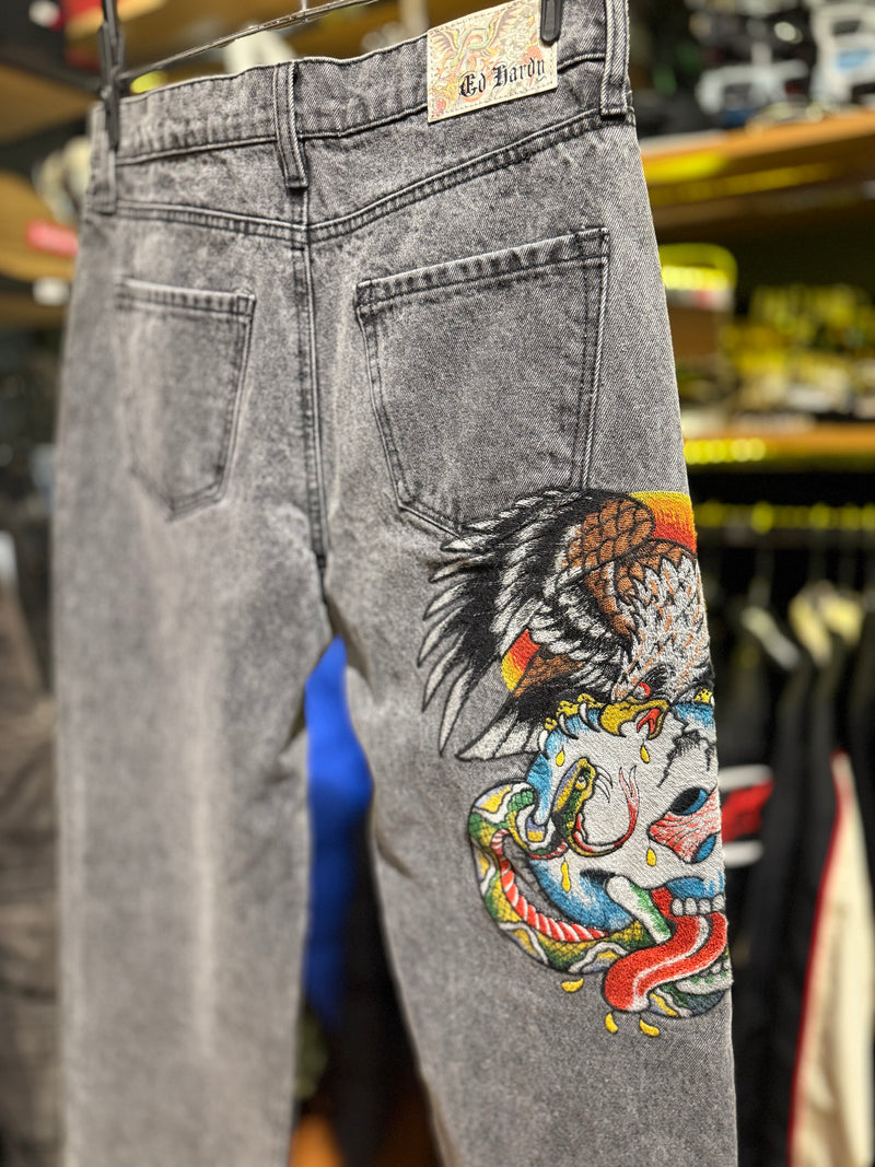 Calça Ed Hardy Jeans Destonado Bordado Caveira Águia  - Pronta Entrega