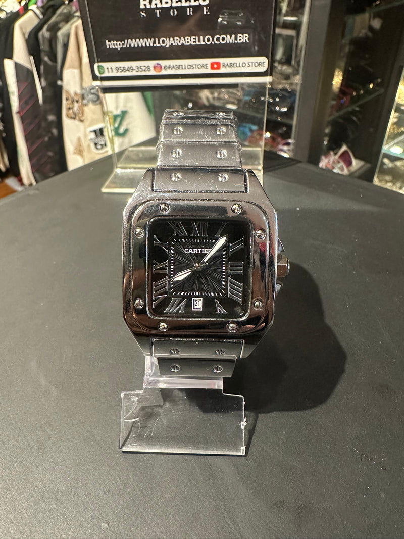 Relógio Cartier Silver Fundo Black - Pronta Entrega
