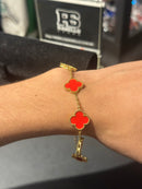 Pulseira Van Cleef Dourada Trevos Vermelhos 24 CM - Pronta Entrega