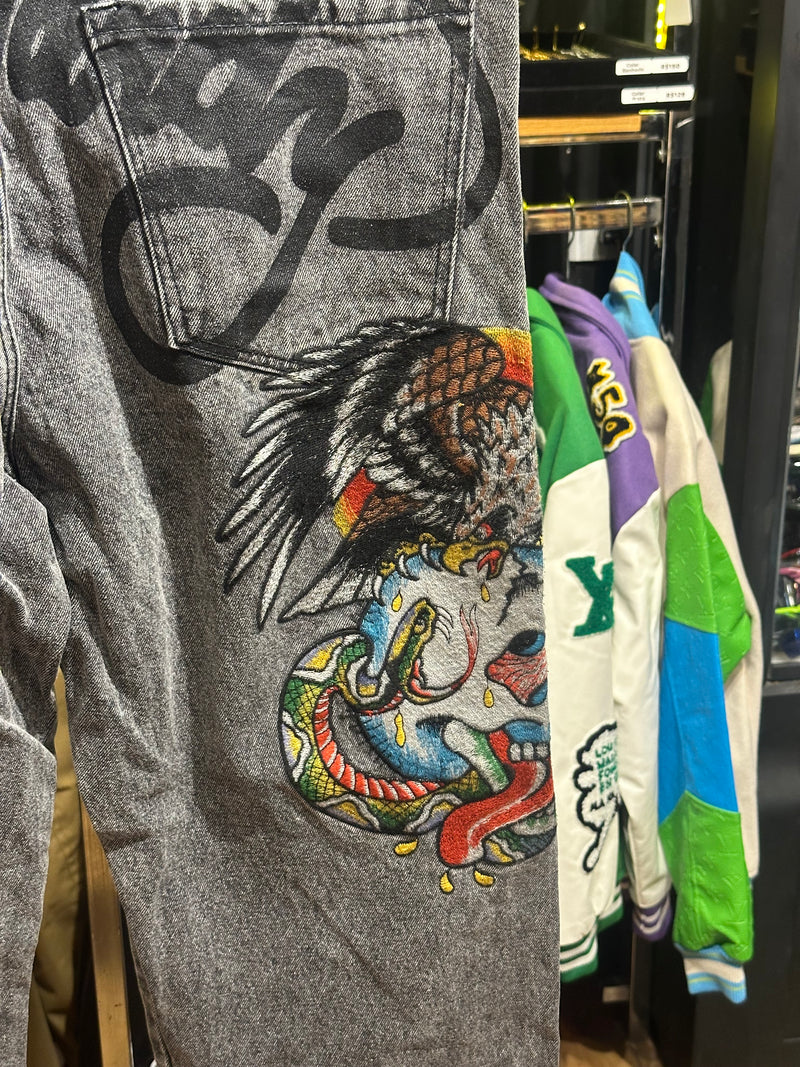 Calça Ed Hardy Jeans Destonado Bordado Caveira Águia Logo Traseiro - Pronta Entrega