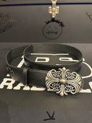 Cinto Chrome Hearts 105 CM Preto Cruz Couro Fivela Metal
