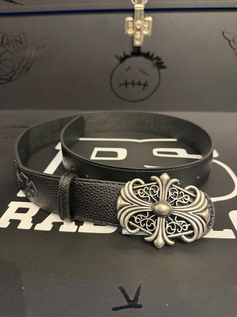 Cinto Chrome Hearts 105 CM Preto Cruz Couro Fivela Metal #1 - Pronta Entrega