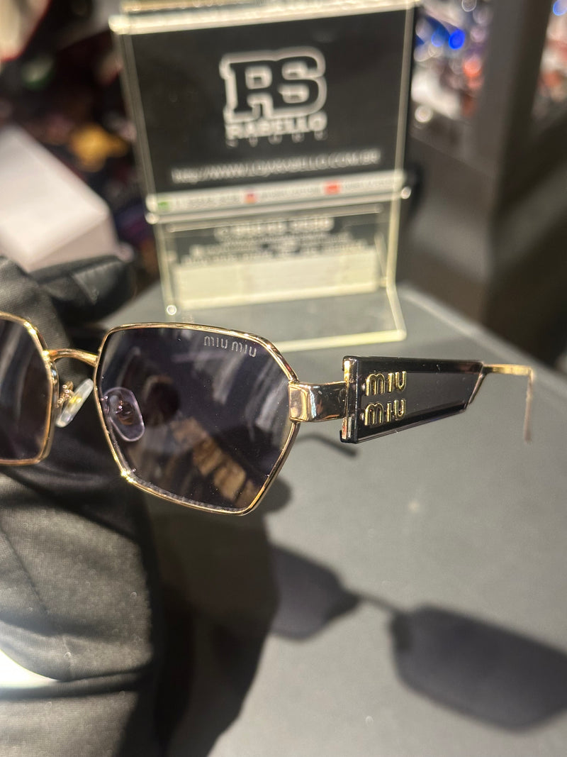 Óculos Miu Miu Retangular Armação Gold Lente Fume - Pronta Entrega