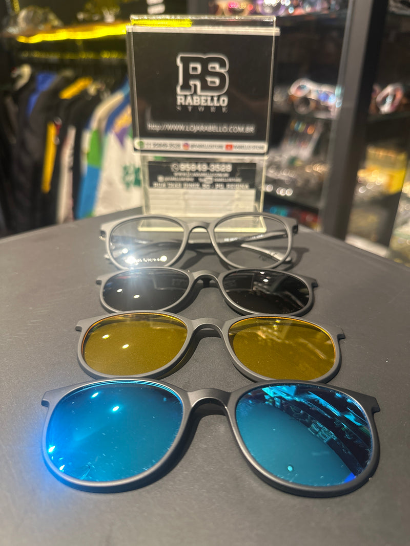 Óculos Rayban Redondo Armação Preto Clip On Multi Cores - Pronta Entrega