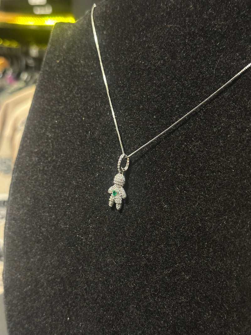 Corrente Feminina Prata Pingente Kid Green Stone Em Zicornia Cúbica 45 CM - Pronta Entrega