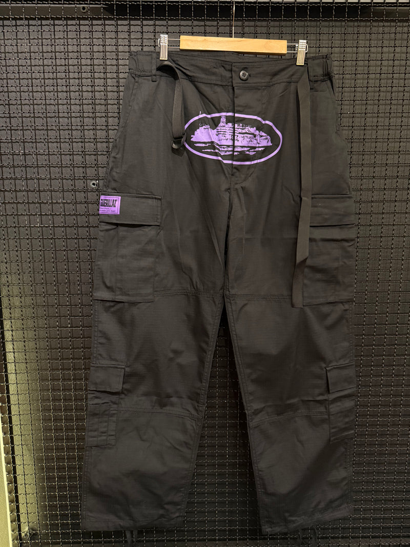 Calça Corteiz Guerillaz Cargo Black/Purple - Pronta Entrega