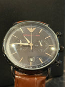 Relógio Emporio Armani Aviator Pulseira de Couro - Pronta Entrega