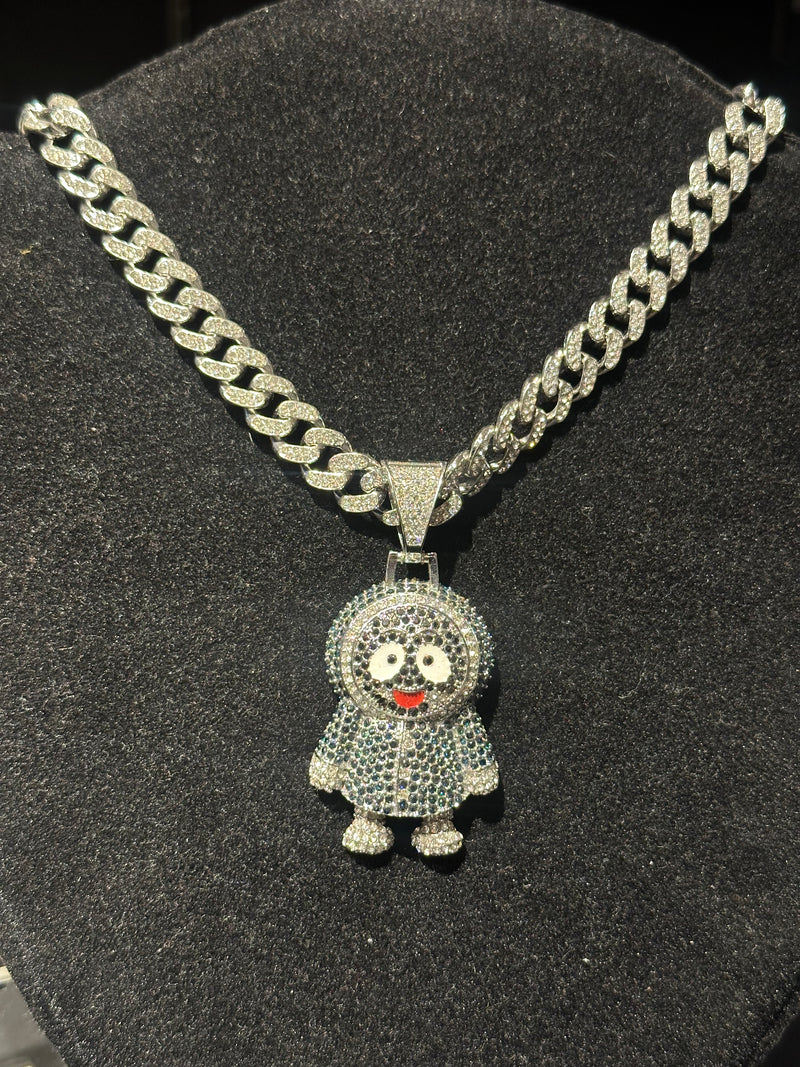 Corrente Cravejada Pingente Eskimo Em Zicornia Cubica Prata 45 CM - Pronta Entrega