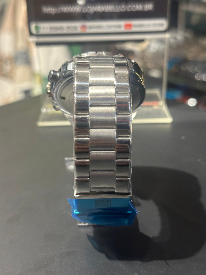 Relógio Tag Heuer Prata Fundo Preto - Pronta Entrega