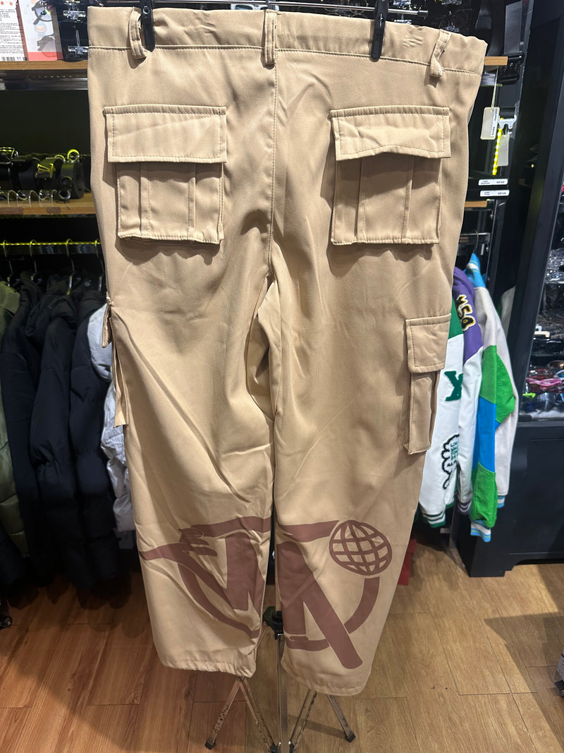 Calça Sarja Minus Two Bege Logo Marrom - Pronta Entrega