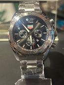 Relógio Tag Heuer Prata Fundo Preto - Pronta Entrega