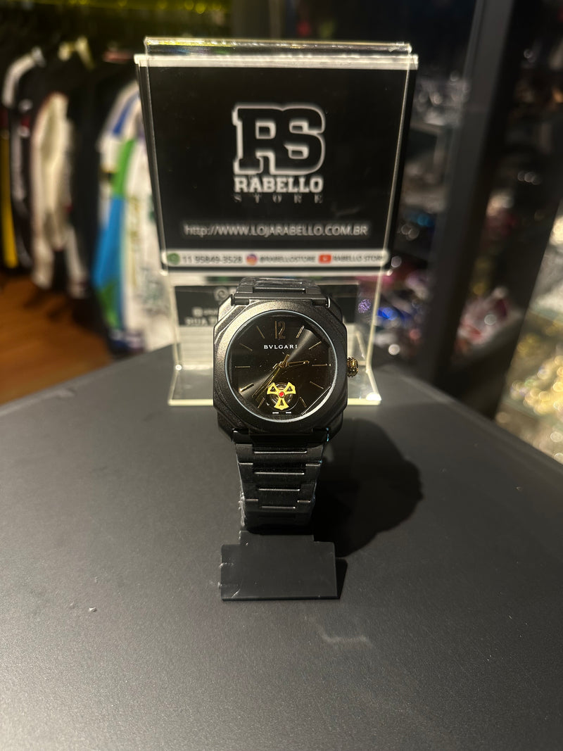 Relógio Bvlgari Black Ponteiros Dourados Fundo Black - Pronta Entrega