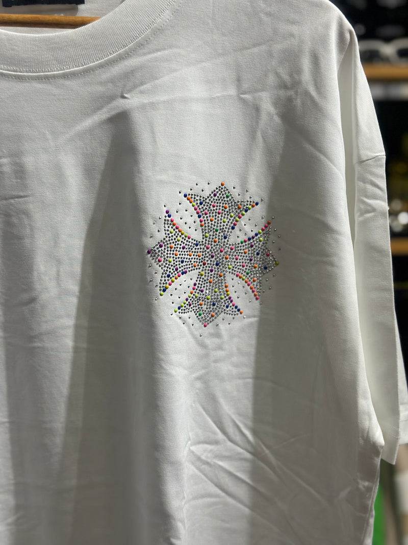 Camiseta Chrome Hearts Branca Logo Multicolor Brilhante - Pronta Entregar