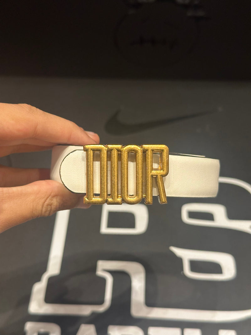 Cinto Feminino Dior Branco/Rosa Fivela Gold 100 CM  - Pronta Entrega