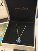 Colar PANDORA Blue Murano Glass Butterfly Set Necklace with Pendant 925 Silver - Pronta Entrega