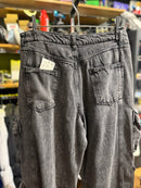 Calça Baggy Utility Cargo Jeans Destonado Preto - Pronta Entrega