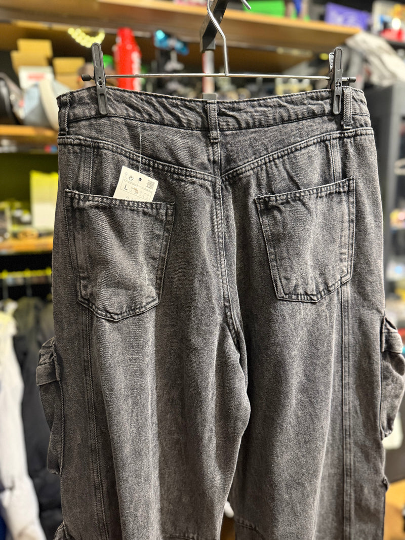 Calça Baggy Utility Cargo Jeans Destonado Preto - Pronta Entrega
