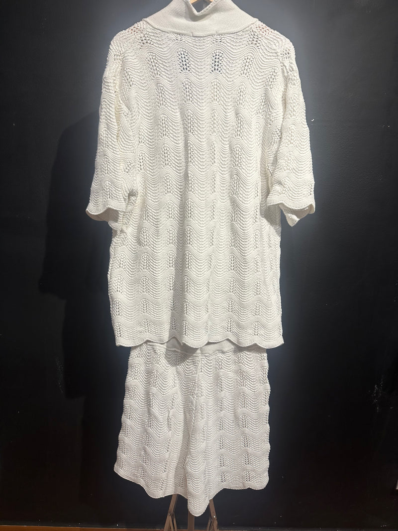 Conjunto Casablanca Crochê Camisa Manga Curta + Short White - Pronta Entrega