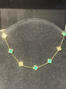 Corrente Van Cleef Dourado Trevos Gold/Green 45 + 5 CM - Pronta Entrega