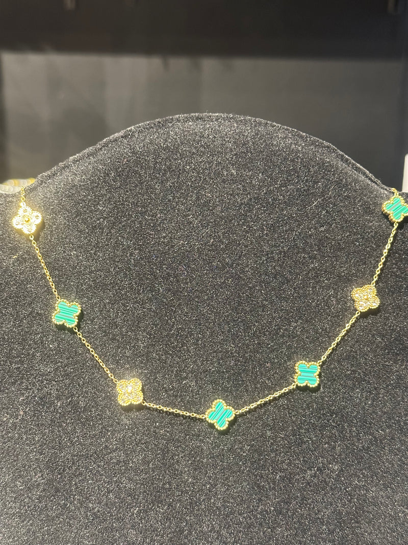 Corrente Van Cleef Dourado Trevos Gold/Green 45 + 5 CM - Pronta Entrega