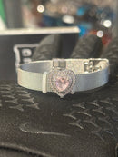 Pulseira Prata Ajustável Pingente Coração Pink - Pronta Entrega
