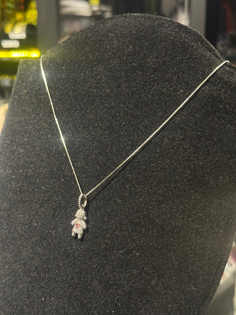 Corrente Feminina Prata Pingente Girl Red Stone Em Zicornia Cúbica 45 CM - Pronta Entregah