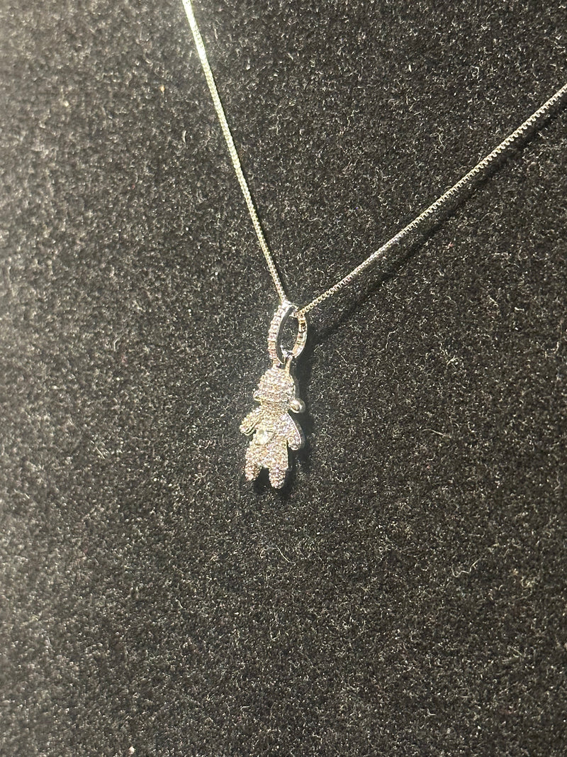 Corrente Feminina Prata Pingente Girl White Stone Em Zicornia Cúbica 45 CM - Pronta Entregah