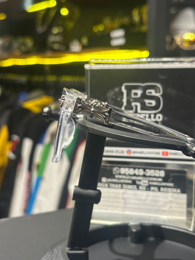 Óculos Chrome Hearts Armação Transparente Logo Prata Lente Clear - Pronta Entrega