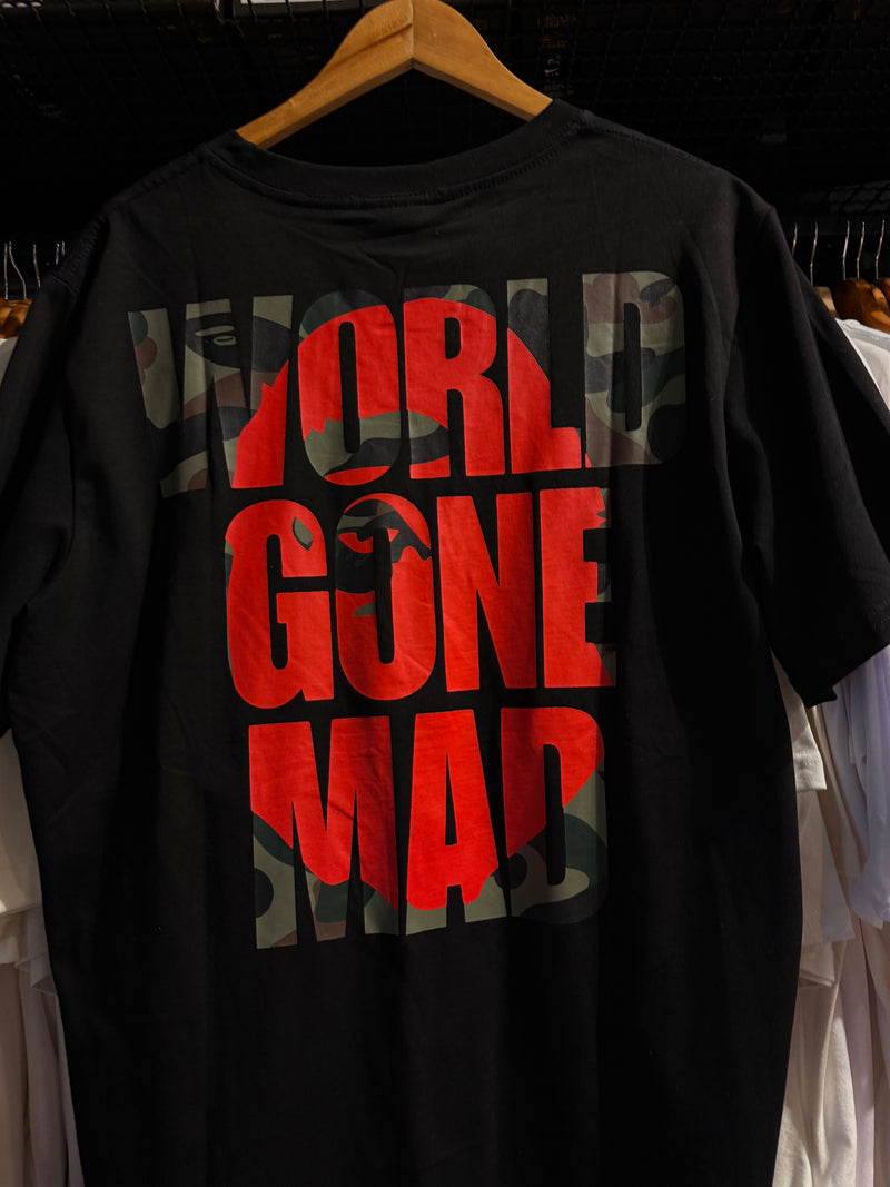 Camiseta BAPE World Gone Mad Preta - Pronta Entrega