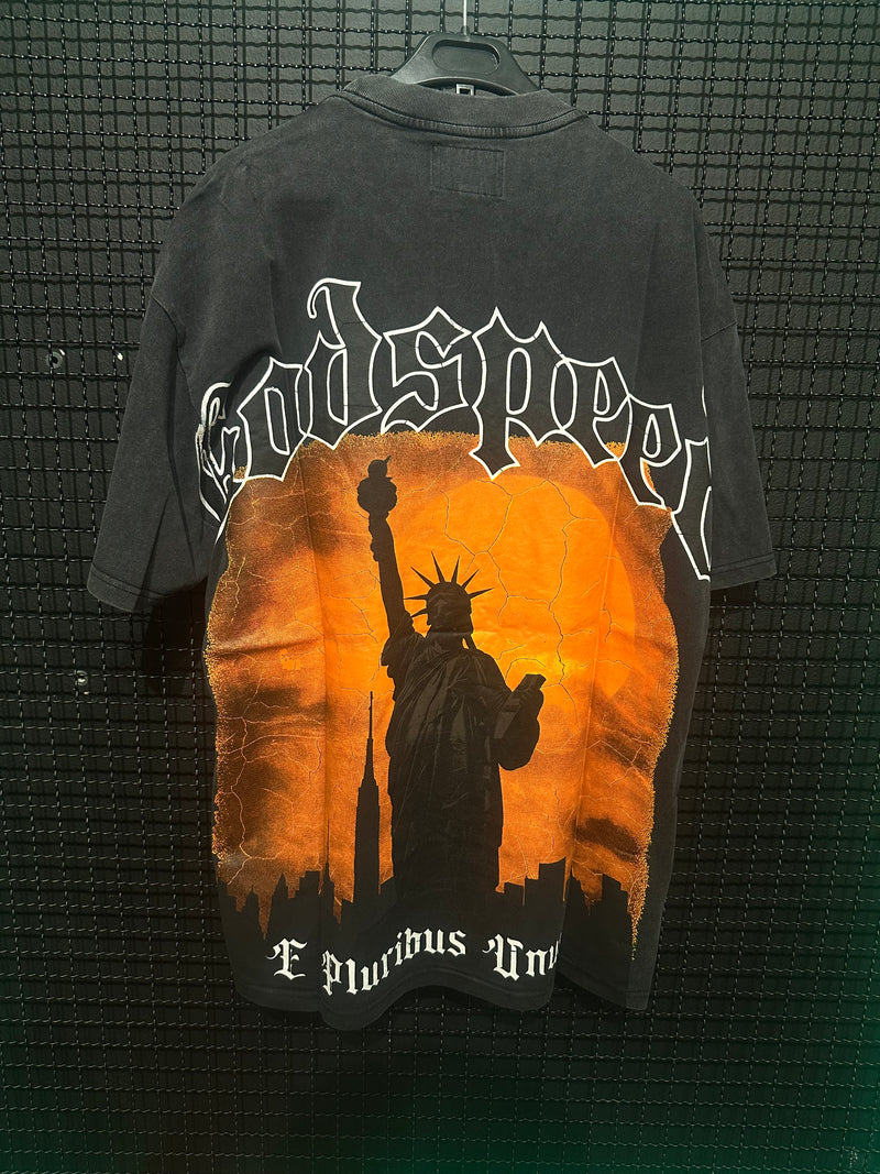 Camiseta Godspeed Liberty Statue Black/Orange - Pronta Entrega