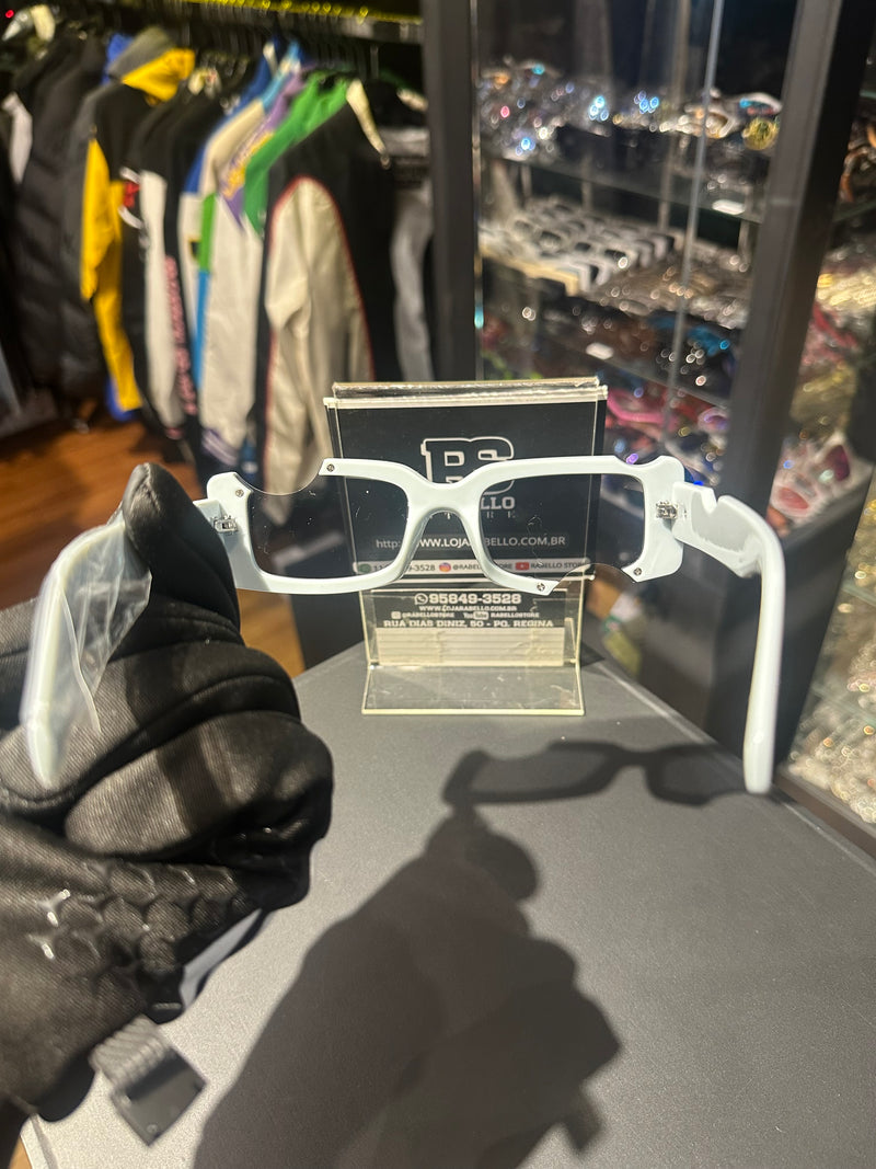 Óculos Off-White Retangular Cinza Recortado Logo Branco Lente Fume  - Pronta Entrega