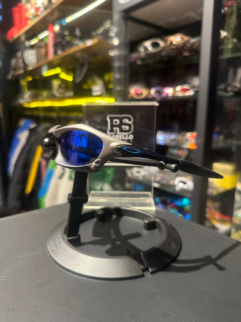 Óculos Oakley Splice Black Silver Lente Azul - Pronta Entrega