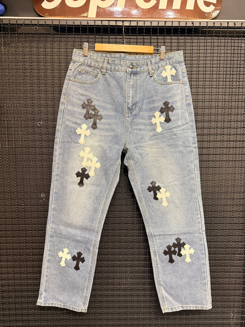 Calça Jeans Chrome Hearts Cruz Black White - Pronta Entrega