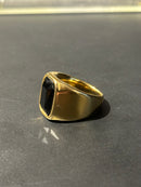 Anel Aço Inoxidável Dourado Pedra Ônix - Pronta Entrega