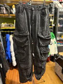 Calça Baggy Utility Cargo Jeans Preto Destonado - Pronta Entrega